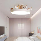 Modern Unicorn LED Semi-Flush Mount Ceiling Light - Resin, Iron, and Wood Design for Bedroom