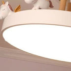 Modern Unicorn LED Semi-Flush Mount Ceiling Light - Resin, Iron, and Wood Design for Bedroom