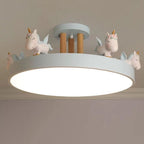 Modern Unicorn LED Semi-Flush Mount Ceiling Light - Resin, Iron, and Wood Design for Bedroom