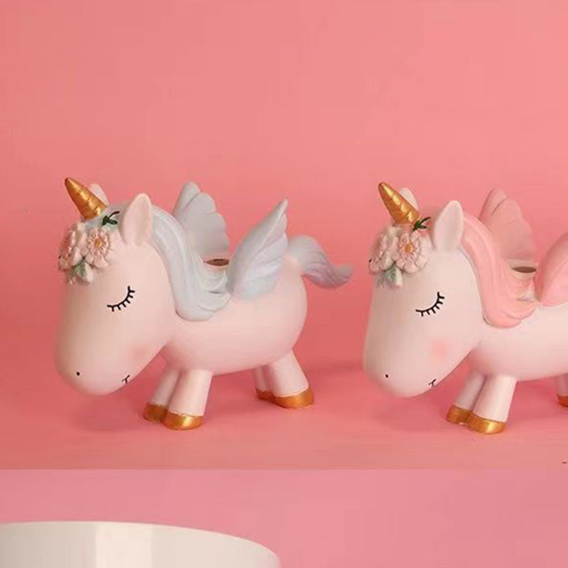 Modern Unicorn LED Semi-Flush Mount Ceiling Light - Resin, Iron, and Wood Design for Bedroom