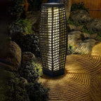 Art Deco Solar LED Outdoor Column Lamp - Faux Rattan Design