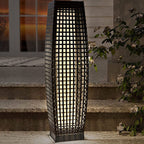 Art Deco Solar LED Outdoor Column Lamp - Faux Rattan Design