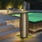 Art Deco Solar LED Outdoor Column Lamp - Faux Rattan Design