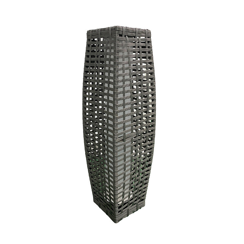Art Deco Solar LED Outdoor Column Lamp - Faux Rattan Design