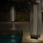 Art Deco Solar LED Outdoor Column Lamp - Faux Rattan Design