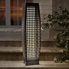 Art Deco Solar LED Outdoor Column Lamp - Faux Rattan Design