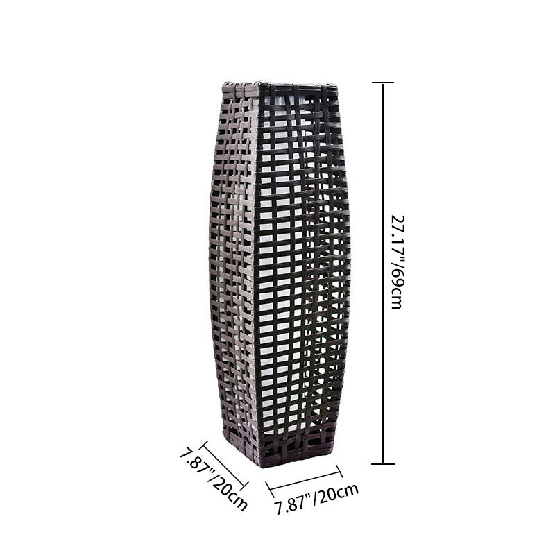 Art Deco Solar LED Outdoor Column Lamp - Faux Rattan Design