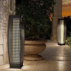 Art Deco Solar LED Outdoor Column Lamp - Faux Rattan Design