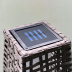 Art Deco Solar LED Outdoor Column Lamp - Faux Rattan Design