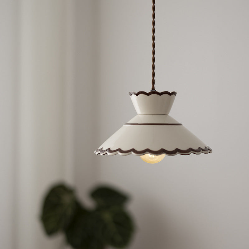 Premium French Ceramic & Iron Cone Pendant Light for Bedroom and Living Room