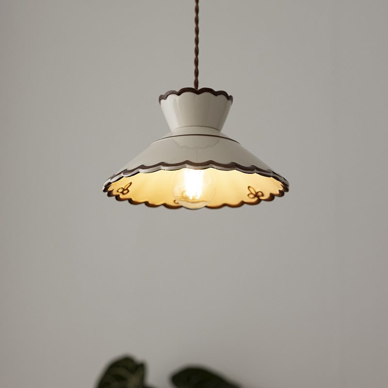 Premium French Ceramic & Iron Cone Pendant Light for Bedroom and Living Room
