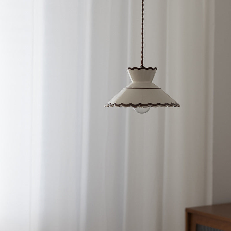 Premium French Ceramic & Iron Cone Pendant Light for Bedroom and Living Room