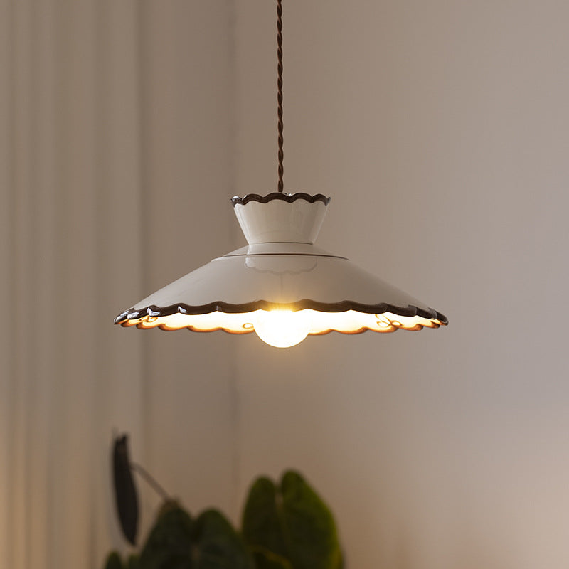 Premium French Ceramic & Iron Cone Pendant Light for Bedroom and Living Room