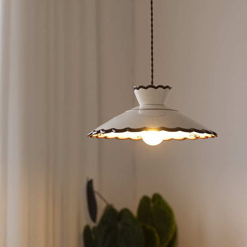 Premium French Ceramic & Iron Cone Pendant Light for Bedroom and Living Room