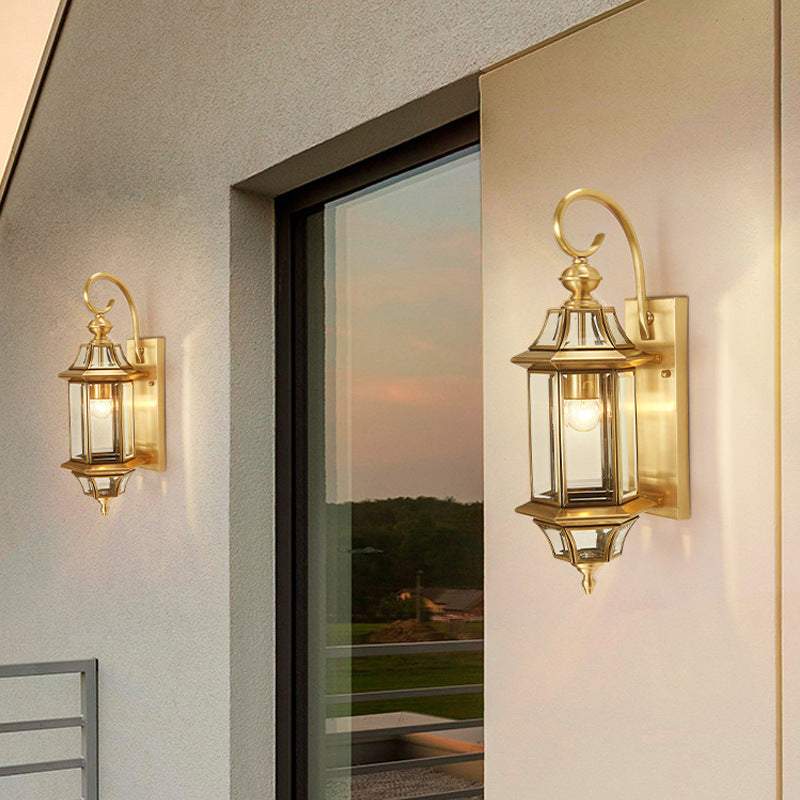 Premium Brass Glass Polygonal 1-Light Waterproof Wall