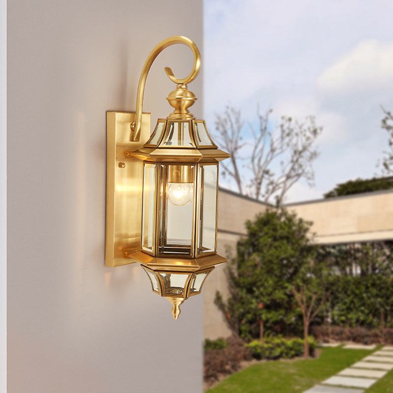 Premium Brass Glass Polygonal 1-Light Waterproof Wall