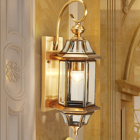 Premium Brass Glass Polygonal 1-Light Waterproof Wall