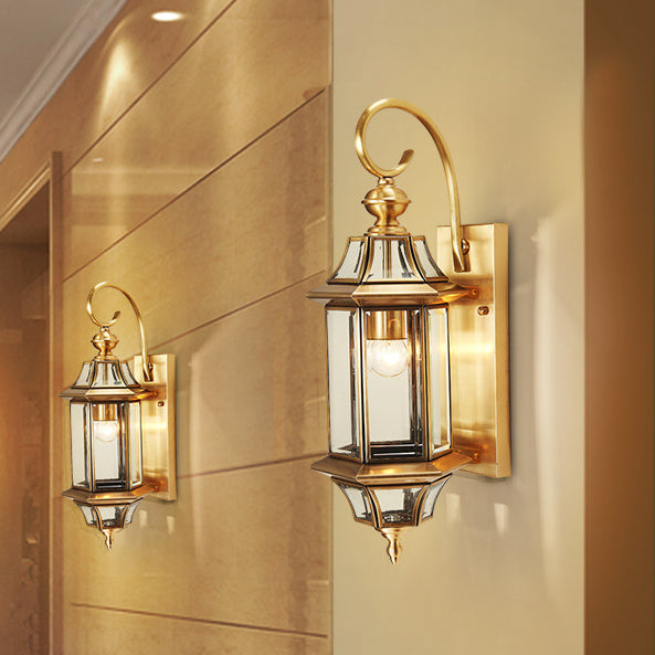 Premium Brass Glass Polygonal 1-Light Waterproof Wall