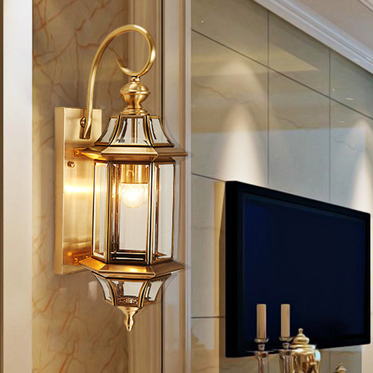 Premium Brass Glass Polygonal 1-Light Waterproof Wall