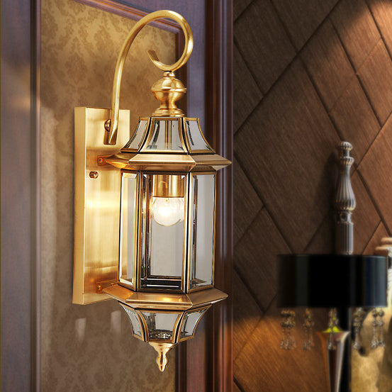 Premium Brass Glass Polygonal 1-Light Waterproof Wall