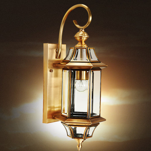 Premium Brass Glass Polygonal 1-Light Waterproof Wall
