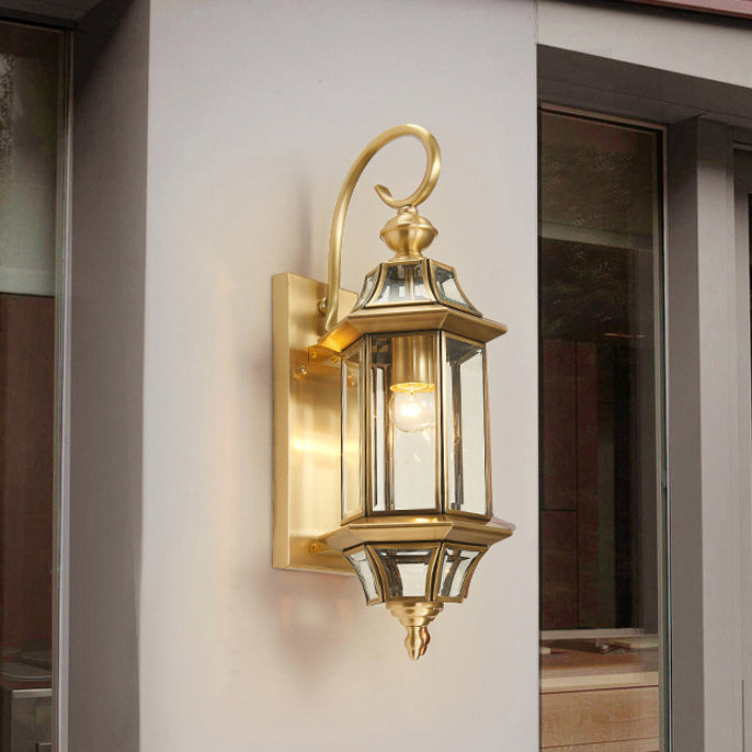 Premium Brass Glass Polygonal 1-Light Waterproof Wall