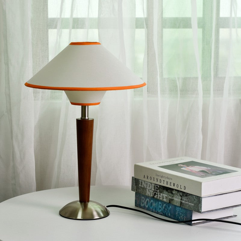 Scandinavian White Wax Wood Flying Saucer Table Lamp - 1-Light Design for Bedroom