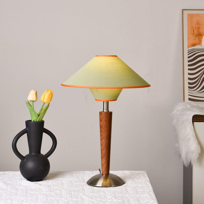 Scandinavian White Wax Wood Flying Saucer Table Lamp - 1-Light Design for Bedroom