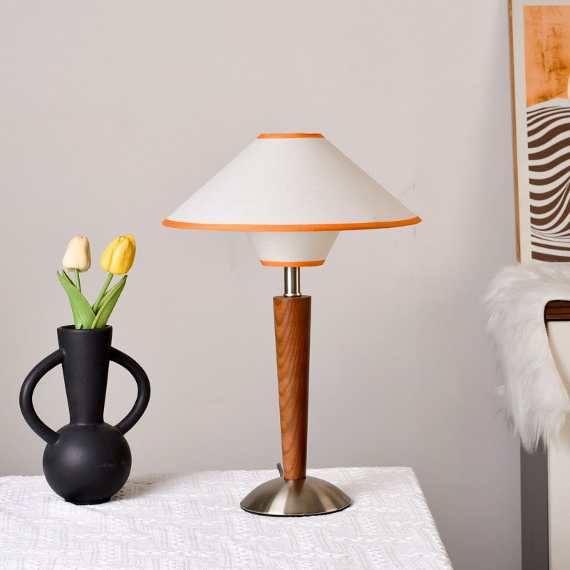 Scandinavian White Wax Wood Flying Saucer Table Lamp - 1-Light Design for Bedroom