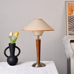 Scandinavian White Wax Wood Flying Saucer Table Lamp - 1-Light Design for Bedroom