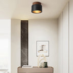 Japanese-Inspired Black Travertine 1-Light Semi-Flush Mount Ceiling Light for Hallway