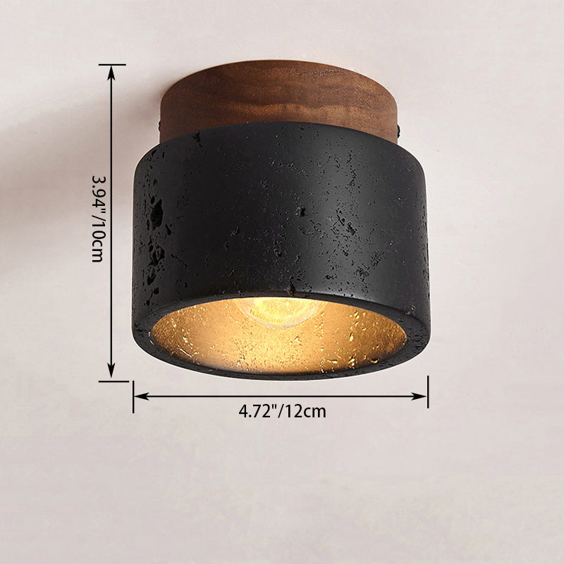 Japanese-Inspired Black Travertine 1-Light Semi-Flush Mount Ceiling Light for Hallway