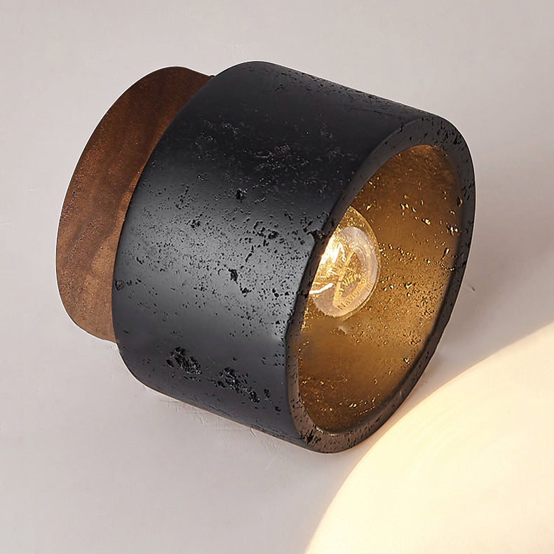 Japanese-Inspired Black Travertine 1-Light Semi-Flush Mount Ceiling Light for Hallway