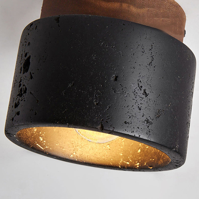 Japanese-Inspired Black Travertine 1-Light Semi-Flush Mount Ceiling Light for Hallway