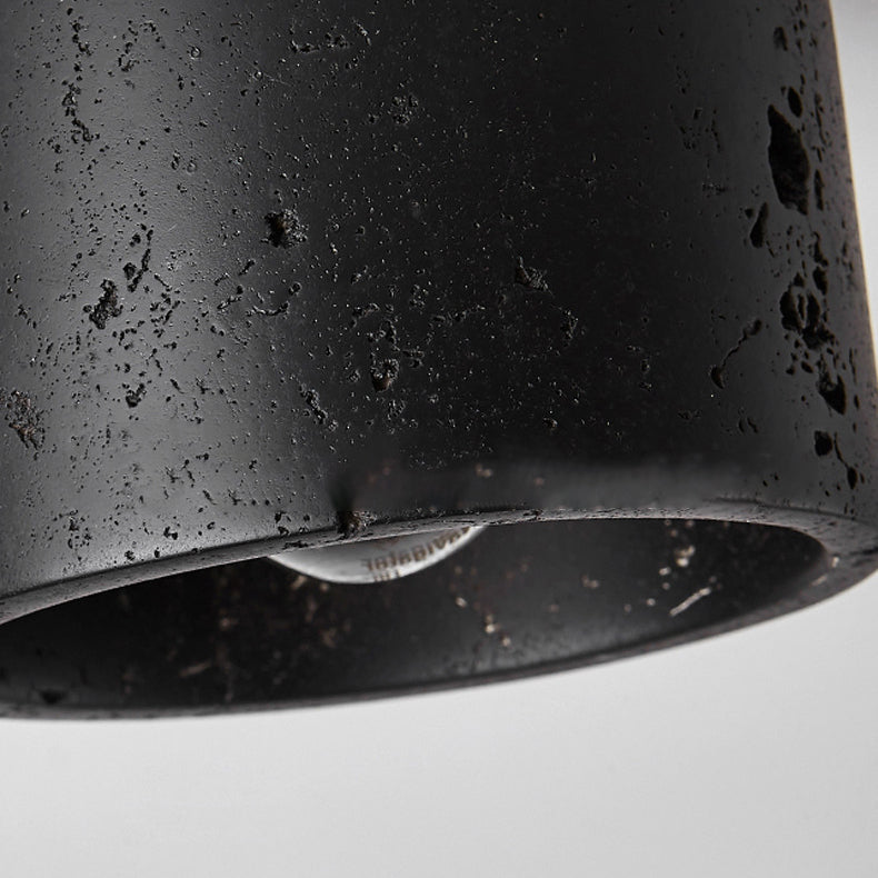 Japanese-Inspired Black Travertine 1-Light Semi-Flush Mount Ceiling Light for Hallway