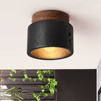Japanese-Inspired Black Travertine 1-Light Semi-Flush Mount Ceiling Light for Hallway