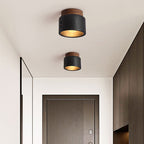 Japanese-Inspired Black Travertine 1-Light Semi-Flush Mount Ceiling Light for Hallway