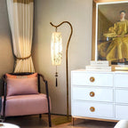 Premium Bamboo Patterned Floor Lamp - Traditional Chinese Lantern Design, 1-Light Iron Stand for Living Room