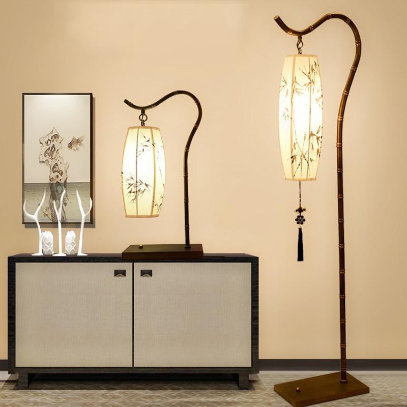 Premium Bamboo Patterned Floor Lamp - Traditional Chinese Lantern Design, 1-Light Iron Stand for Living Room