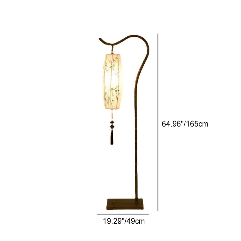 Premium Bamboo Patterned Floor Lamp - Traditional Chinese Lantern Design, 1-Light Iron Stand for Living Room