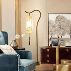 Premium Bamboo Patterned Floor Lamp - Traditional Chinese Lantern Design, 1-Light Iron Stand for Living Room