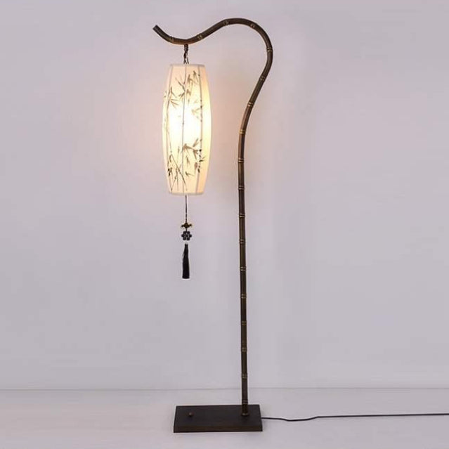 Premium Bamboo Patterned Floor Lamp - Traditional Chinese Lantern Design, 1-Light Iron Stand for Living Room