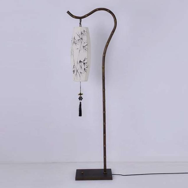 Premium Bamboo Patterned Floor Lamp - Traditional Chinese Lantern Design, 1-Light Iron Stand for Living Room