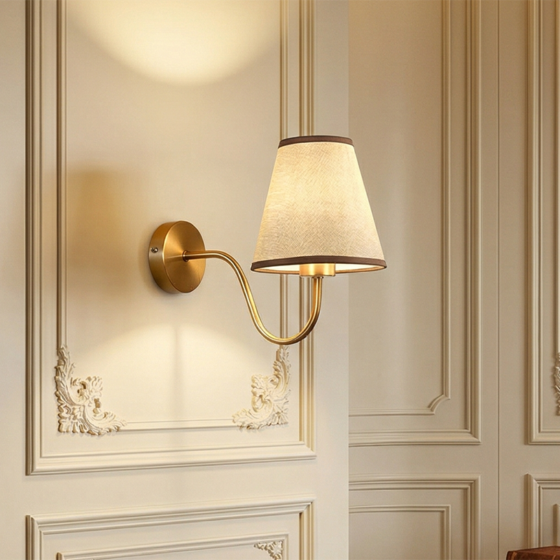 Nordic Round Curved Iron Wall Sconce with Fabric Shade