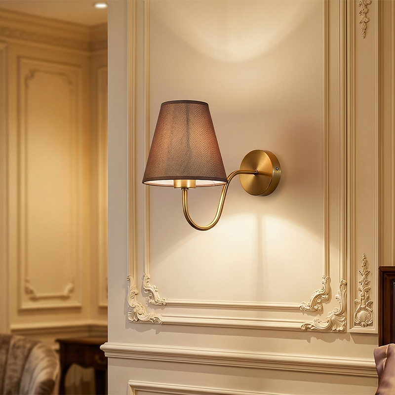 Nordic Round Curved Iron Wall Sconce with Fabric Shade