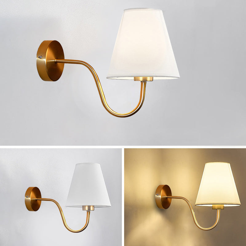 Nordic Round Curved Iron Wall Sconce with Fabric Shade