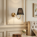 Nordic Round Curved Iron Wall Sconce with Fabric Shade