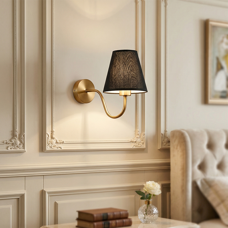 Nordic Round Curved Iron Wall Sconce with Fabric Shade