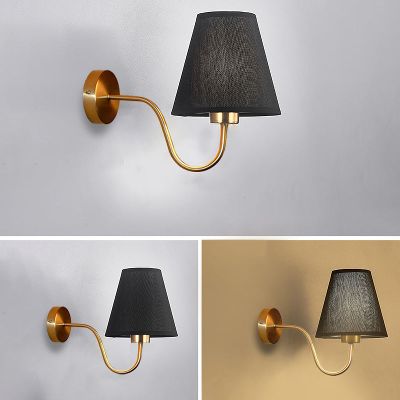 Nordic Round Curved Iron Wall Sconce with Fabric Shade