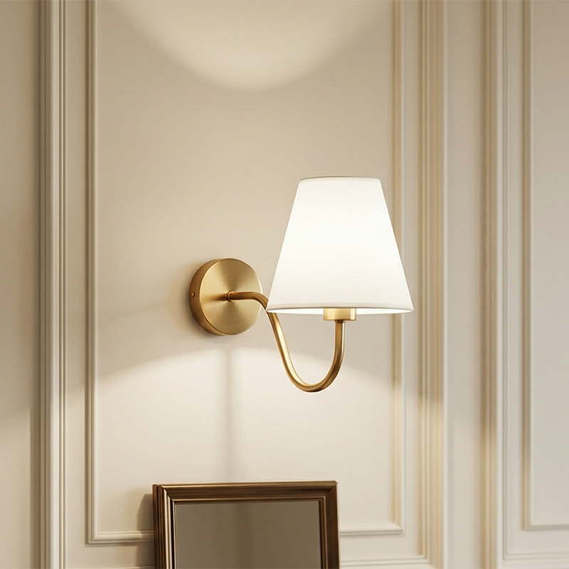 Nordic Round Curved Iron Wall Sconce with Fabric Shade